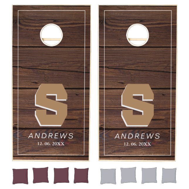 Custom Rustic Farmhouse Family Monogram Name Wood  Cornhole Set (Set)