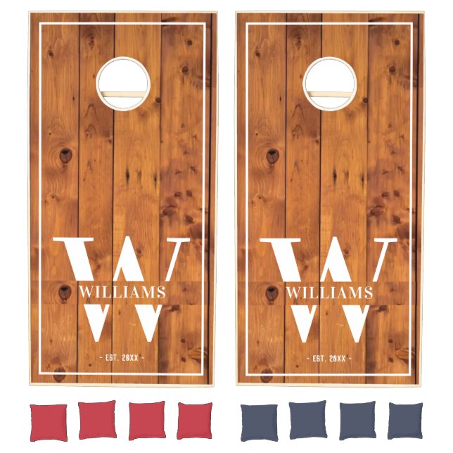 Custom Rustic Farmhouse Family Monogram Name Wood  Cornhole Set (Set)