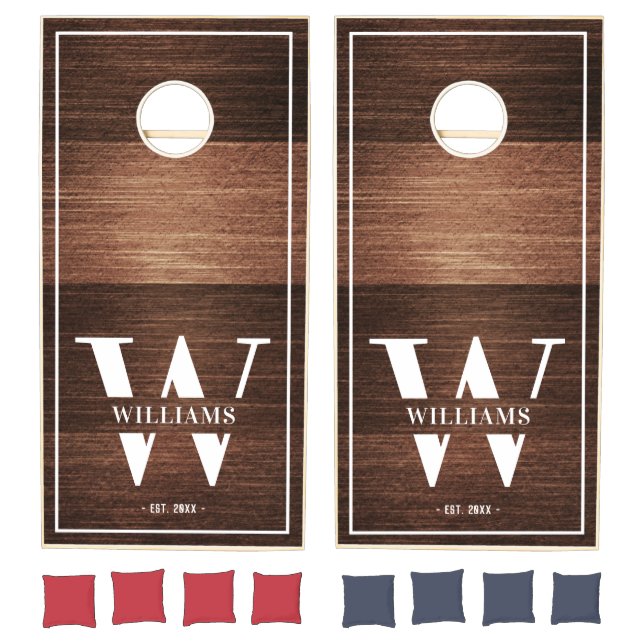 Custom Rustic Farmhouse Family Monogram Name Wood  Cornhole Set (Set)