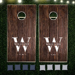 Custom Rustic Farmhouse Family Monogram Name Wood Cornhole Set<br><div class="desc">This Modern,  Rustic corn hole set features your family monogram and name over a faux dark wood backdrop in a Retro Cool Typography Design. Customize with your family name and initial and make this your own unique summer game set for the farmhouse style lake house,  family cottage or cabin.</div>