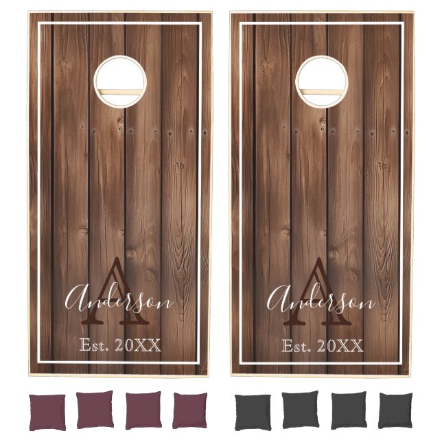 Custom Rustic Farmhouse Family Monogram Name Wood  Cornhole Set (Set)