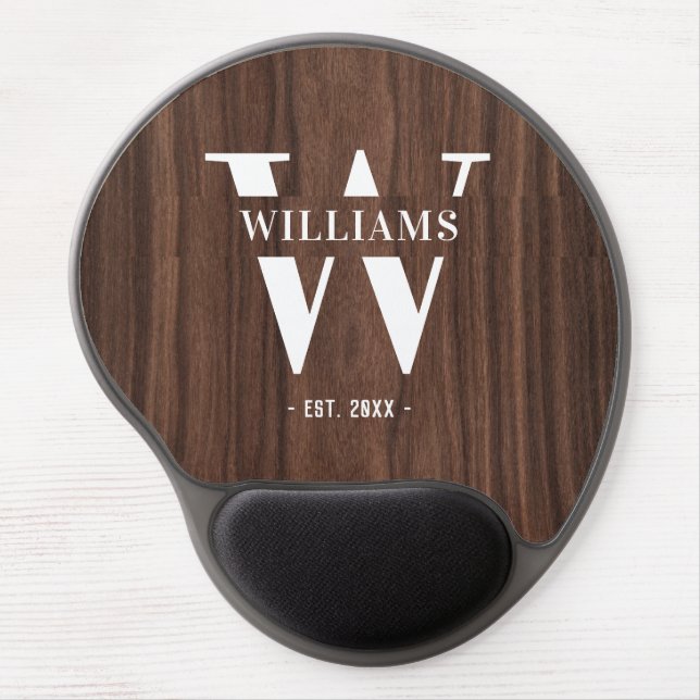 Custom Rustic Farmhouse Family Monogram Name Wood Gel Mouse Pad (Front)