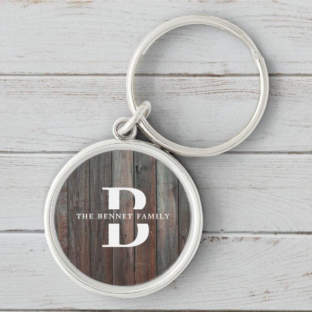 Custom Rustic Farmhouse Family Monogram Name Wood Keychain (Creator Uploaded)