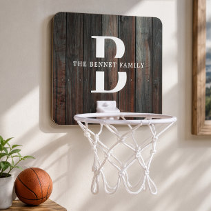 Custom Rustic Farmhouse Family Monogram Name Wood Mini Basketball Hoop