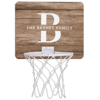 Custom Rustic Farmhouse Family Monogram Name Wood Mini Basketball Hoop by Farlane at Zazzle