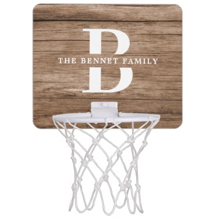 Custom Rustic Farmhouse Family Monogram Name Wood Mini Basketball Hoop