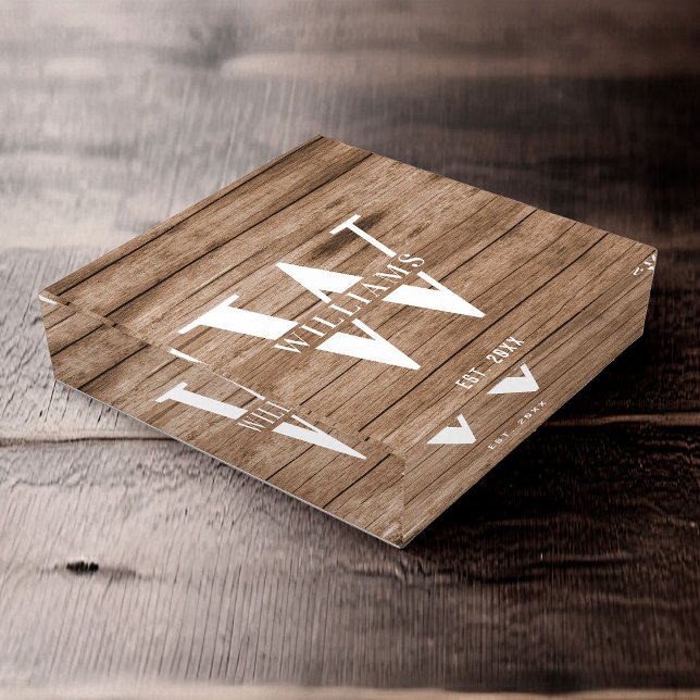 Custom Rustic Farmhouse Family Monogram Name Wood Paperweight (Creator Uploaded)