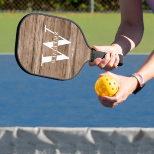 Custom Rustic Farmhouse Family Monogram Name Wood Pickleball Paddle