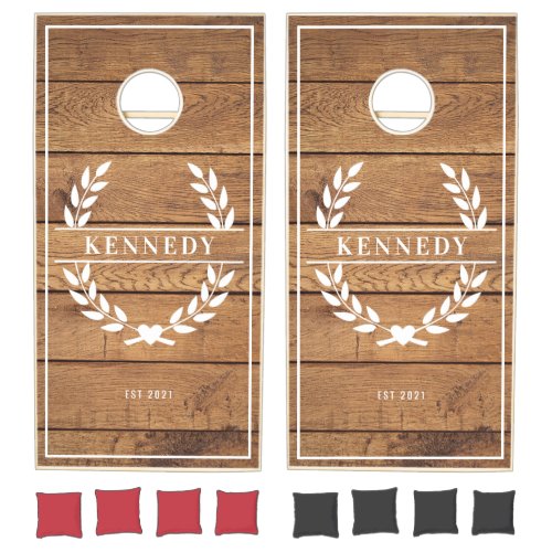 Custom Rustic Farmhouse Family Monogram Wood  Cornhole Set