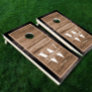 Custom Rustic Farmhouse Family Monogram Wood Tone Cornhole Set