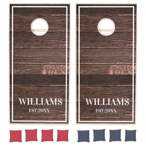 Custom Rustic Farmhouse Family Monogram  Wooden  Cornhole Set