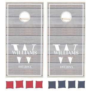 Custom Rustic Farmhouse Family Monogram  Wooden  Cornhole Set