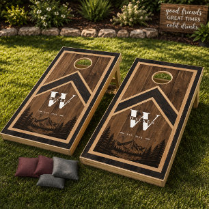Custom Rustic Farmhouse Family Name Monogram Cornhole Set