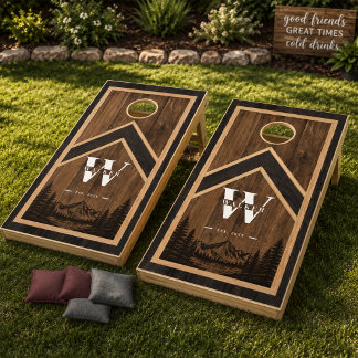 Custom Rustic Farmhouse Family Name Monogram Cornhole Set