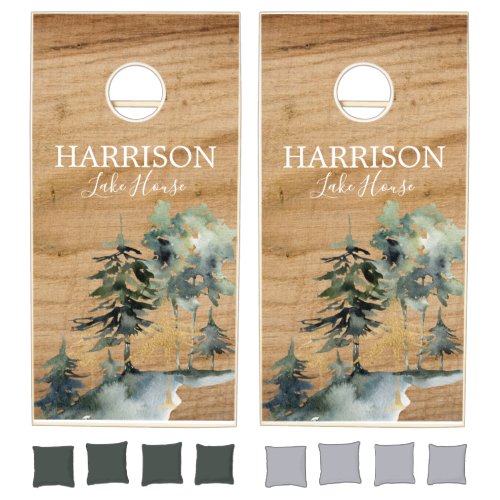 Custom Rustic Farmhouse Family  Name Wood  Cornhole Set