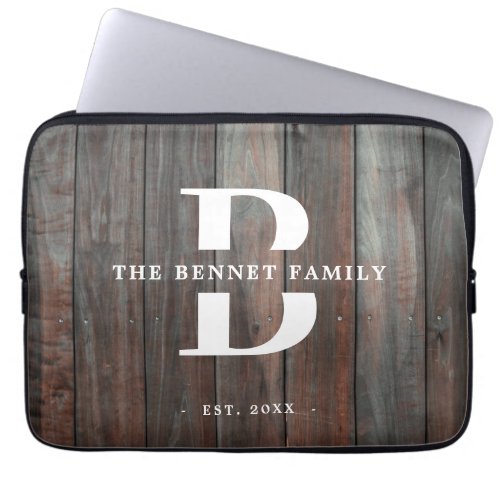 Custom Rustic Farmhouse Family Name Wood Laptop Sleeve