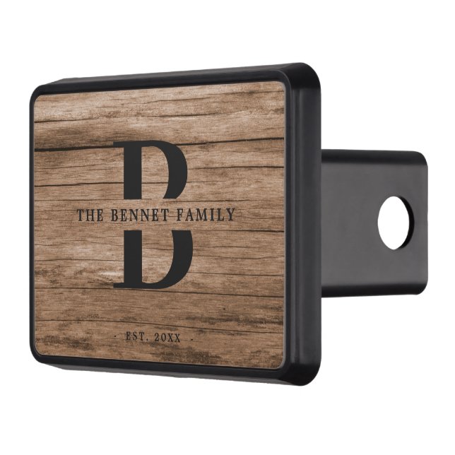 Custom Rustic Farmhouse Family Name Wood Trailer Hitch Cover (Left)