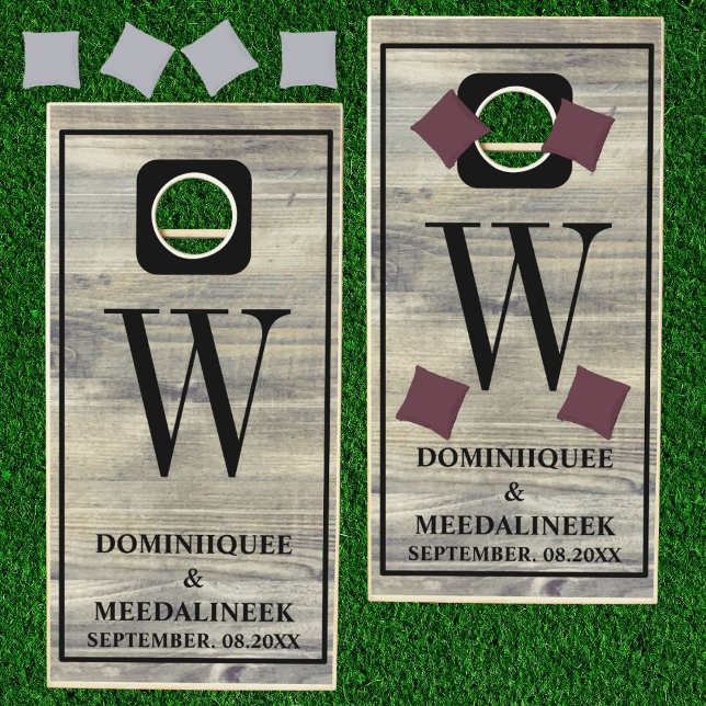 Custom Rustic Farmhouse Wood Grain Names Wedding Cornhole Set (Creator Uploaded)