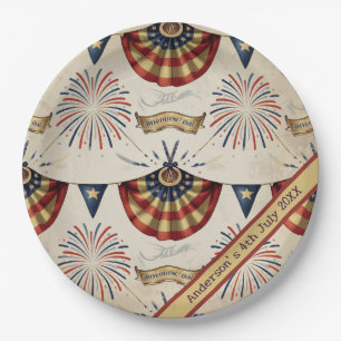 Custom Rustic Flag Fireworks 4th July Paper Plates
