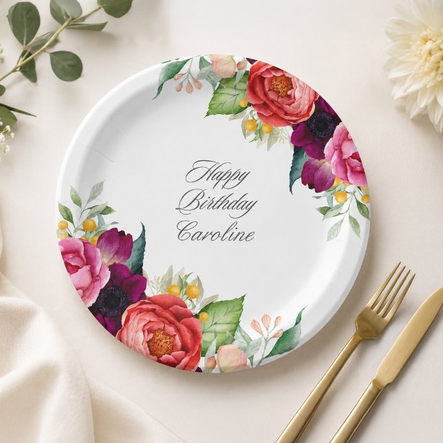 Custom Rustic Floral Birthday Party Paper Plates (Creator Uploaded)