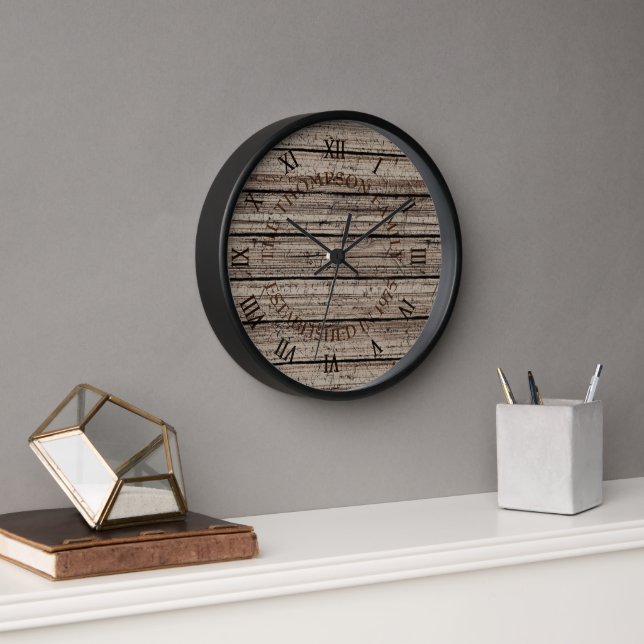 Custom Rustic Gray Brown Weathered Plank Pattern Clock (Office)