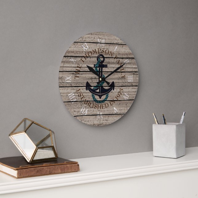 Custom Rustic Gray Brown Weathered Plank Pattern Large Clock (Office)