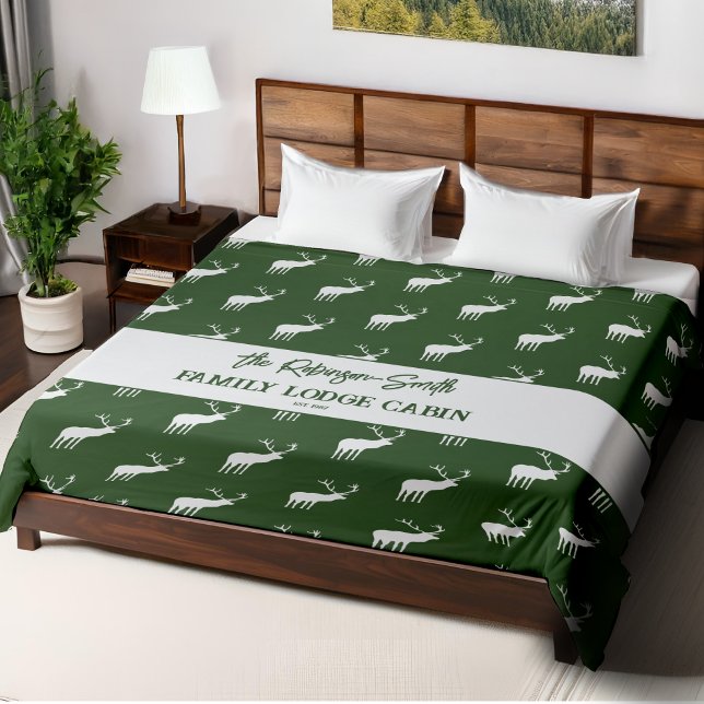 Custom Rustic Green White Elk Silhouette Duvet Cover (Creator Uploaded)