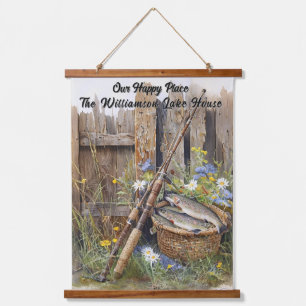 Custom Rustic Lake House Fishing Cabin Hanging Tapestry