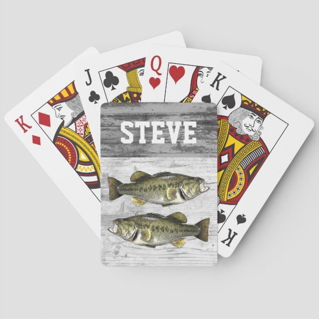Custom Rustic Largemouth Bass Fishing Rugged Name  Poker Cards (Back)