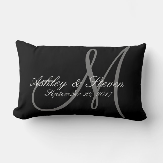 Custom Rustic Linen Look Monogram Lumbar Pillow (Front)