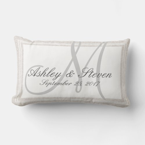 Custom Rustic Linen Look Monogram Lumbar Pillow