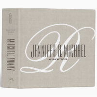 Custom Rustic Linen with White Monogram 3 Ring Binder