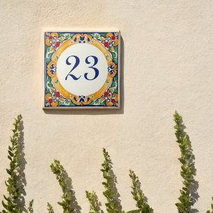 Custom Rustic Mediterranean House Number Ceramic Tile