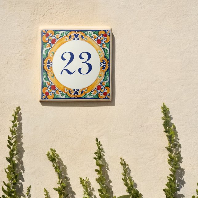 Custom Rustic Mediterranean House Number Ceramic Tile (Creator Uploaded)