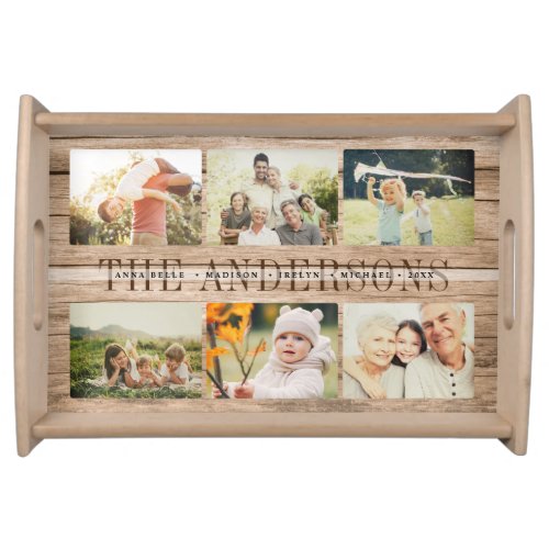 Custom Rustic Modern Family Name Photo Collage Serving Tray