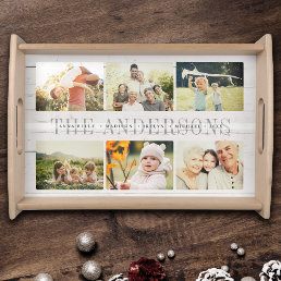 Custom Rustic Modern Family Name Photo Collage Serving Tray