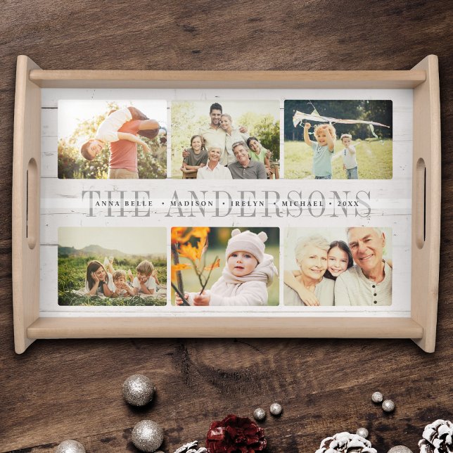 Custom Rustic Modern Family Name Photo Collage Serving Tray (Creator Uploaded)