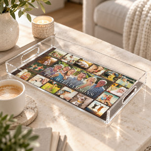 Custom Rustic Modern Family Photo Collage Keepsake Acrylic Tray