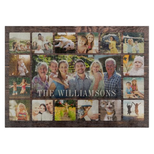 Custom Rustic Modern Family Photo Collage Keepsake Cutting Board