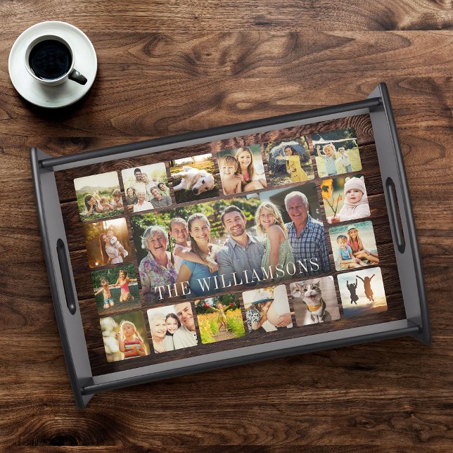 Custom Rustic Modern Family Photo Collage Keepsake Serving Tray (Creator Uploaded)