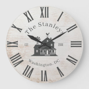 Custom Rustic Modern Farmhouse Family Name Vintage Large Clock