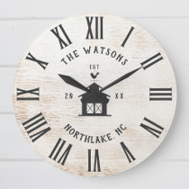 Custom Rustic Modern Farmhouse Family Name Vintage Large Clock