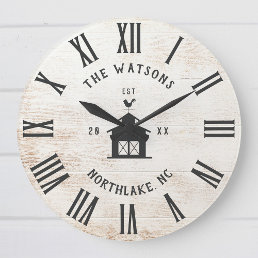 Custom Rustic Modern Farmhouse Family Name Vintage Large Clock