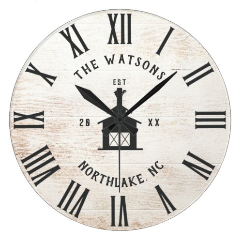 Custom Rustic Modern Farmhouse Family Name Vintage Large Clock