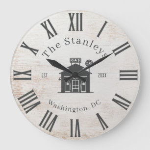 Custom Rustic Modern Gas Station Family Name Large Clock