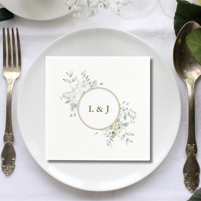 Custom Rustic Monogram Greenery Initials Wedding Napkins (Creator Uploaded)