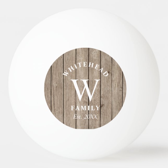 Custom Rustic Monogram Tan Wood Ping Pong Ball (Front)