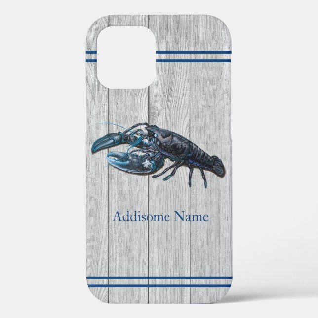 Custom Rustic Nautical Blue Lobster Gray Wood Case (Back)