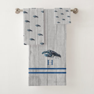 Custom Rustic Nautical Blue Lobster Gray Wood Case Bath Towel Set