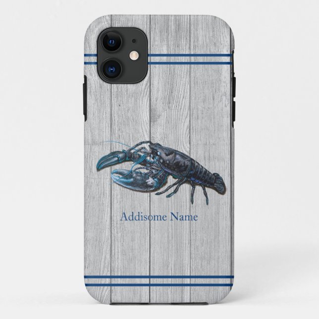 Custom Rustic Nautical Blue Lobster Gray Wood Case-Mate iPhone Case (Back)